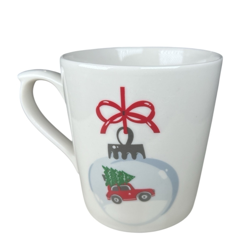 Maud Borup Mug Ornament Car Hauling Christmas Tree Bow 20 oz